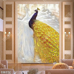 Tranh chim công trắng và vàng