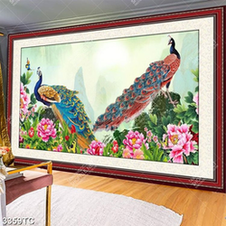 Tranh hoa mẫu đơn và chim công