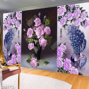 Tranh ghép đôi công và hoa mẫu đơn tím