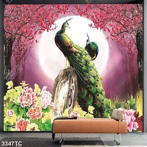 Tranh đôi chim công dưới ánh trăng mùa xuân