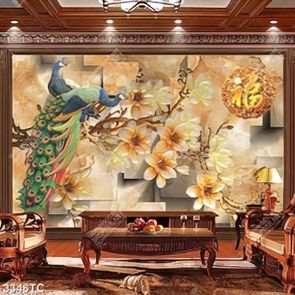 Tranh đôi chim công và hoa mẫu đơn