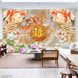 Tranh đôi chim công nền giả ngọc