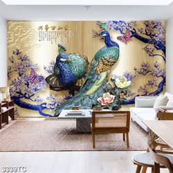 Tranh đôi chim công và hoa mẫu đơn