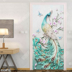 Tranh lụa 3D chim công xanh