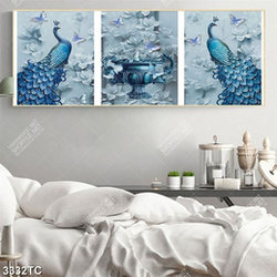 Tranh ghép đôi chim công và bình hoa