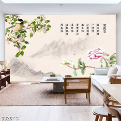 Tranh thư pháp hoa mẫu đơn