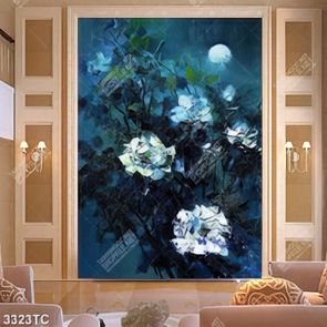 Tranh sơn dầu hoa và ánh trăng