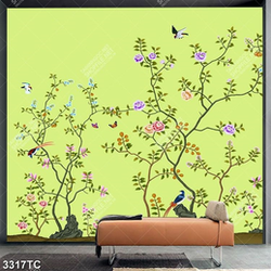 Tranh hoa hồng và chim in dán tường