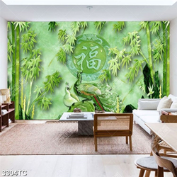 Tranh giả ngọc cây tre và đôi chim công