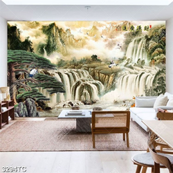 Tranh cây tùng và núi thác