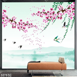 Tranh hoa đào và nền phong cảnh đẹp