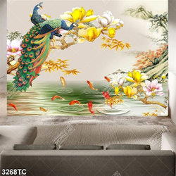 Tranh cá chép và chim công