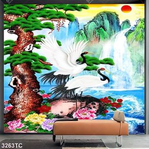 Tranh sơn dầu chim Hạc và cây Tùng