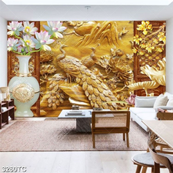 Tranh phù điêu chim công và bình hoa cổ