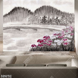 Tranh sơn dầu núi và hoa