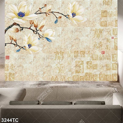 Tranh hoa mộc lan và chữ thư pháp