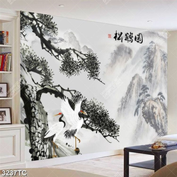 Tranh chim Hạc nền phong thủy in nét