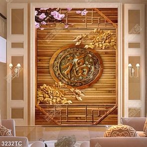 Tranh điêu khắc gỗ chữ tài lộc và hoa mộc lan