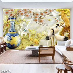 Tranh bình hoa và chim Hạc, hoa đào