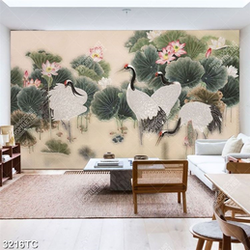 Tranh đàn Hạc và hoa Sen