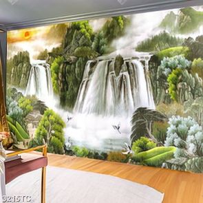 Tranh sơn dầu thác và núi