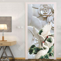 Tranh 3D chim Hạc và nền hoa điêu khắc