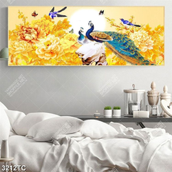 Tranh chim công và hoa hoa mẫu đơn tài lộc