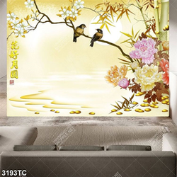 Tranh hoa mẫu đơn và đôi chim