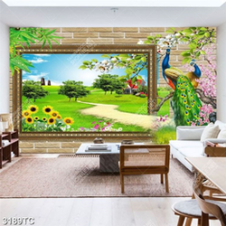 Tranh phong cảnh và chim công