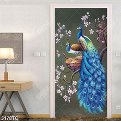 Tranh sơn dầu đôi chim công và hoa đào