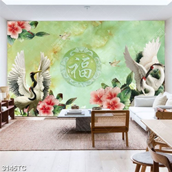 Tranh chim Hạc thư pháp gải ngọc đẹp