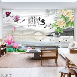 Tranh hoa mộc lan và phong cảnh hữu tình