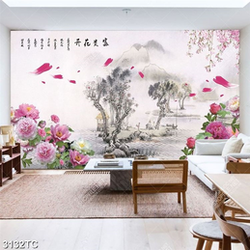 Tranh hoa mẫu đơn và hoa đào