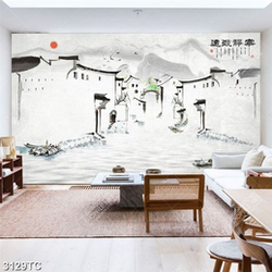 Tranh vẽ phố cổ trên sông