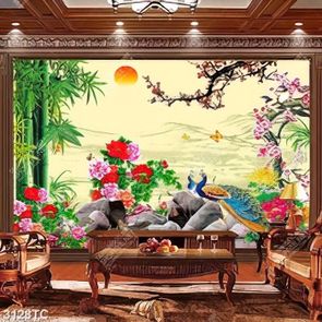 Tranh chim công và hoa đào