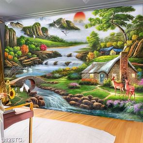 Tranh sơn dầu ngôi nhà bên sông