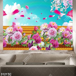 Tranh hoa mẫu đơn và hoa đào