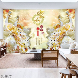 Tranh chim công và chữ  thư pháp