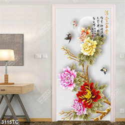 Tranh hoa mẫu đơn và chữ thư pháp