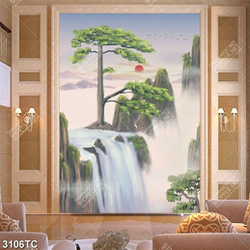 Tranh cây tùng trên thác nước