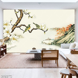 Tranh hoa mộc lan và núi