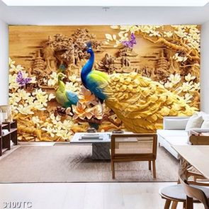 Tranh đôi chim công và hoa mẫu đơn