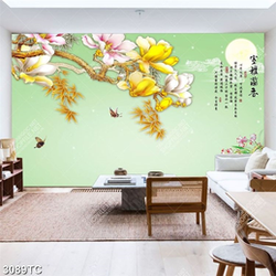 Tranh hoa mộc lan và chữ thư pháp