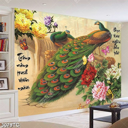 Tranh thư pháp chim công