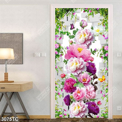 Tranh hoa mẫu đơn khổ dọc in cửa kính đẹp