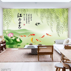 Tranh thư pháp cá chép Koi