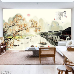 Tranh phố cổ trên bờ sông