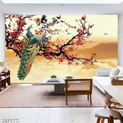 Tranh đôi chim công và hoa đào