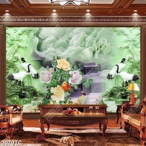 Tranh phù điêu giả ngọc chim hạc và hoa mẫu đơn