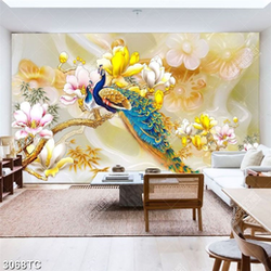 Tranh chim công trên cành hoa mộc lan